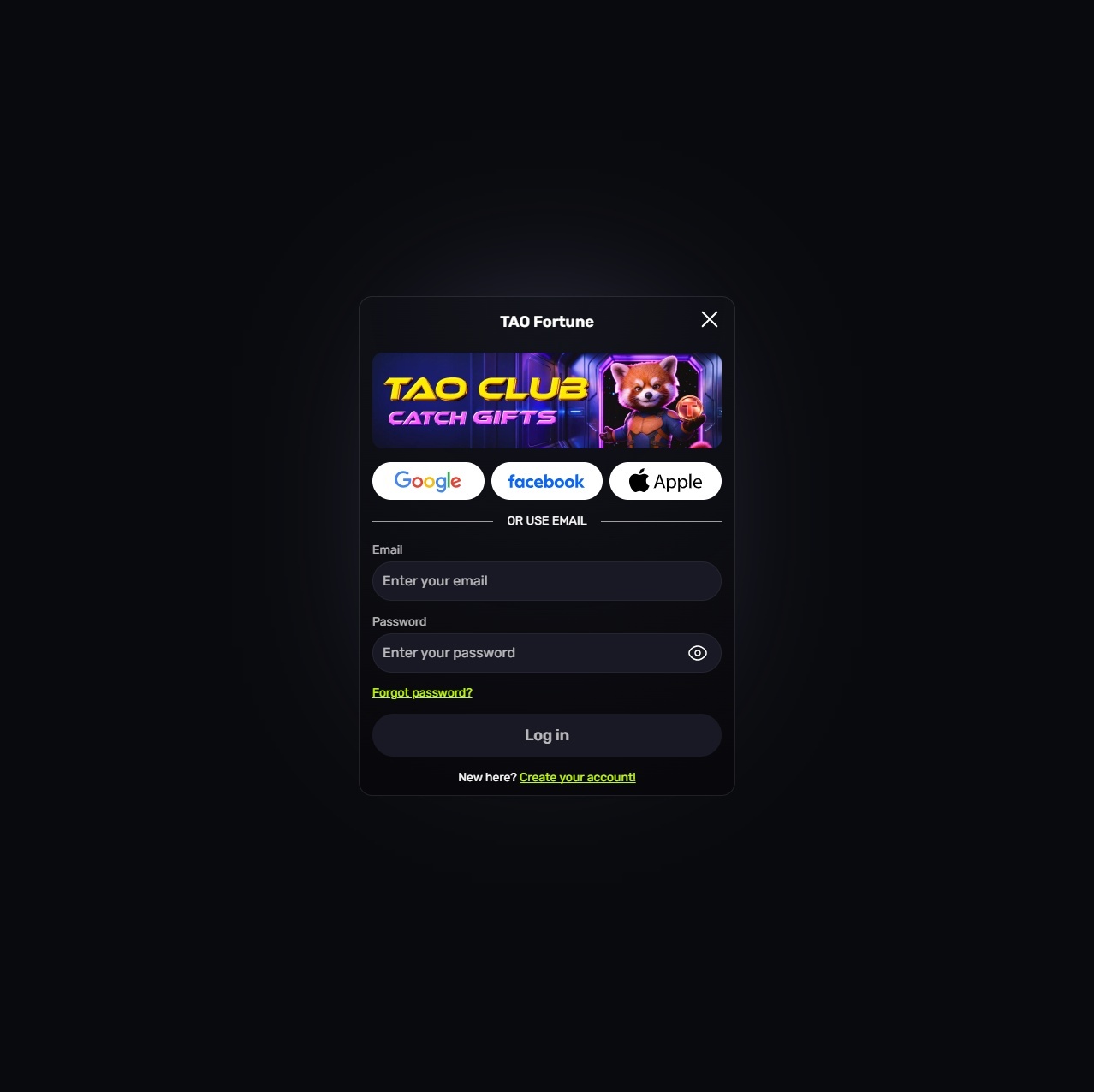 TaoFortune login banner